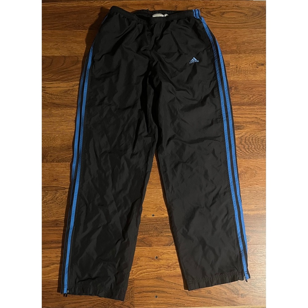Adidas Vintage Windbreaker Track Pants Black Blue Stripe Mens Medium